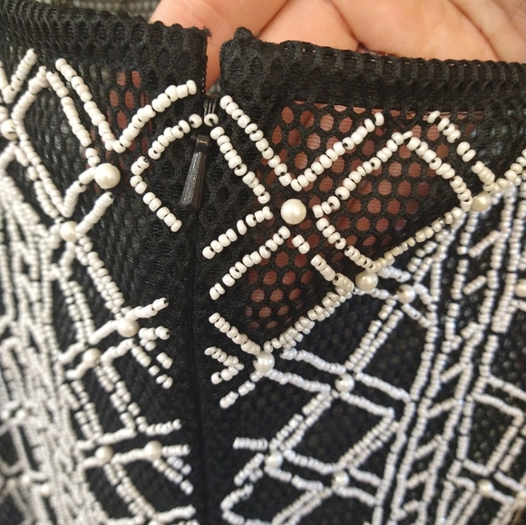ASOS Black White Mesh and Pearl All Over Embellished Mini Dress. Size US 2 - Picture 7 of 8